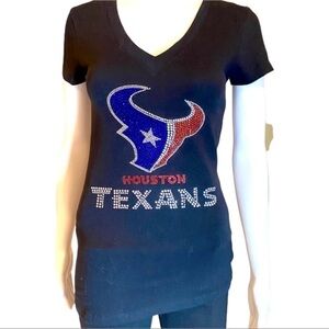 Houston Texans V-neck ladies Crystal embellished blue  T-shirt size small